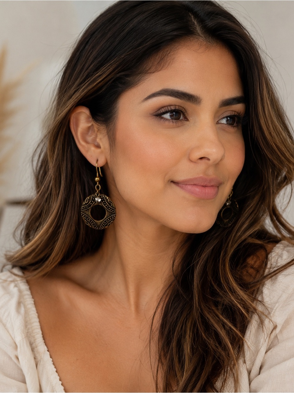 Chico’s Bronze Gold Tone Textured Donut Drop Dangle Earrings